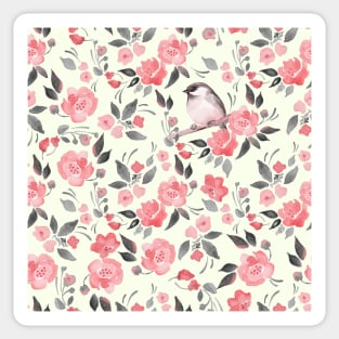 Watercolor floral background with cute bird Sticker